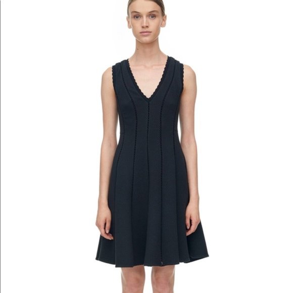 Rebecca Taylor Black Sleeveless Dress size 2 LBD Textured Knit Embroidered - Picture 2 of 14